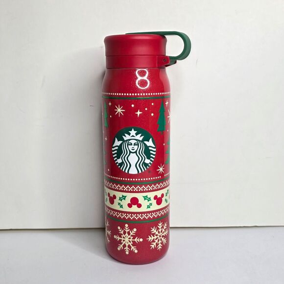 Disney Parks Starbucks Holiday Fair Isle 20 oz Stainless Steel Water Bottle NEW - Picture 2 of 7